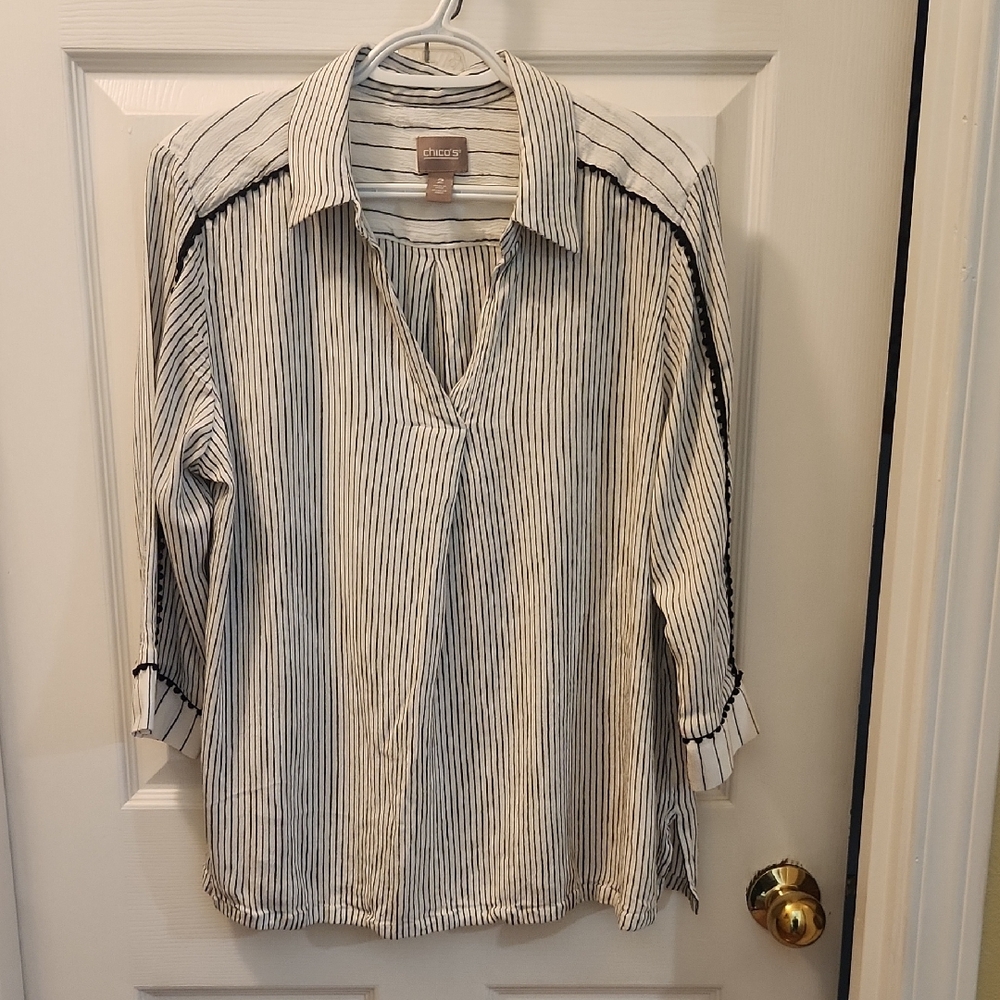 Chico's Black and White Striped Men's Shirt